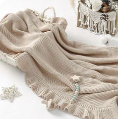 ニットブランケット ベビー用品 フリル 無地 シンプルかわいい モカベージュ ホワイト ピンク グリーン