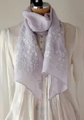 ストール リネン コットン 春 夏 おしゃれ 薄手 北欧 花柄 無地 刺繍 花刺繍 綿麻 ボタニフラワー 刺しゅう アジアン かわいい 長方形 ショール レディース 春夏 グレー ライトグレー GY