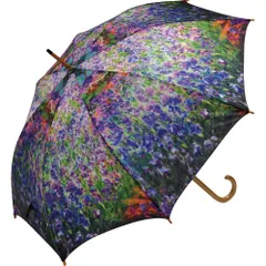 ☆ モネ/モネのアイリスガーデン ☆ 名画 木製ジャンプ傘 ジャンプ傘 レディース 雨傘 長傘 58.5cm 約60cm ワンタッチ傘 レディース傘 傘 カサ かさ グラスファイバー 大人 名画 可愛い かわいい おしゃれ ギフト 婦人傘 母の日 木製ハンドルのサムネイル