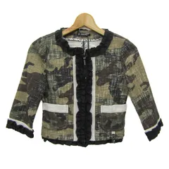 ジャキオー ノーカラージャケット アウター 迷彩柄 未使用 イタリア製 モナリザ キッズ 女の子用 140サイズ 黒×茶×カーキ Jakioo