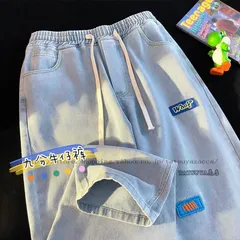 メンズファッション デニムパンツ 九分丈パンツ パンツ シンブルデザイン ストレート スポーツパンツ おしゃれ 男性 紳士 プレゼント ウエストゴム