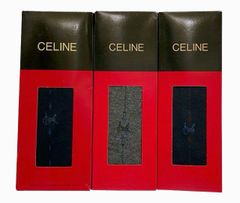 未使用  箱入り セリーヌ CELINE ソックス 紳士 靴下 25ｃｍ　3足セット  馬車柄　無地　ネイビー　紺　グレー　クルー丈 メンズ ビジネスソックス