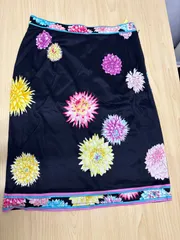 美品】レオナールLEONARD トリムスカート 花柄 ネイビー 膝丈 40