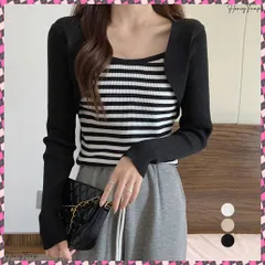 送料無料 レイヤード風スクエアネックニットトップス ボーダー柄 ニットプルオーバーレディース 大人可愛い ニットウエアカジュアル ニットソー 着回し ニットインナー 韓国風 ニットセーター秋冬 お洒落 ニットソー 長袖 リブニット