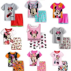 送料無料 子供パジャマ 男の子 女の子 プリントキッズ 子供服 ジュニア こども 上下セットルームウェア パジャマ 半袖＆半ズボン (ミニーマウス) 90cm〜130cm 薄手綿100％ 春用 夏用 秋用