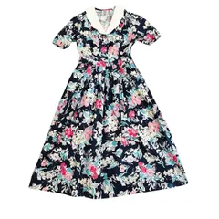 古着 ローラアシュレイ LAURA ASHLEY ヴィンテージ 花柄 ワンピース クリーニング済み 白襟 コットン レディース サイズ9