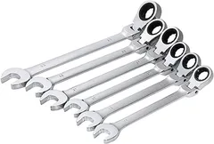 Partools 首振りフレックス ラチェット ギア レンチ セット 大きさ いろいろ フレックスギア スパナ コンビネーションレンチ ラチェットレンチ 工具セット(6本セットC)