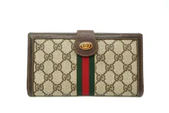 オールド グッチ ヴィンテージ シェリーライン 三つ折り 財布 GGプラス PVCレザー 茶 ブラウン GUCCI 3671k