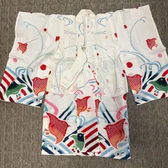 き660【子供浴衣】金魚と小鳥柄 レトロ 着丈80 リメイク素材にも