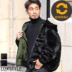 ファーブルゾン メンズ フェイクファー フード 2WAY リバーシブル ロゴ刺繍【2wayリバーシブルファーブルゾン】メンズジャケット アウター ジップアップ ビッグシルエット もこもこ 暖か ルーズ ストリート 韓国 秋冬 aa-2872