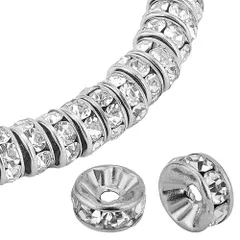 【人気商品】ステンレス クリスタル ラインストーン 304 メタルビーズ 平型ロンデル ジュエリー DIY用 8x4mm 手芸用品 クラフト用品 約20個/セット アクセサリーパーツ Elite ハンドメイド ブレスレット PandaHall パーツ