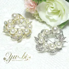 ブローチ/エレガント リース ラウンド型 パール＆ラインストーン br52/ゴールド/シルバー ブローチピン おしゃれ 華やか 輝き 上品 入学式 卒園式 入園式 フォーマル アクセサリー ピンブローチ　セレモニー