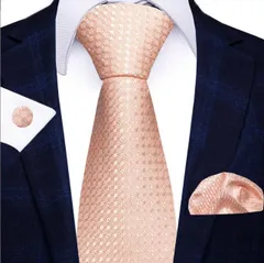 ピンク 六角形模様 ネクタイ カフスボタン付き　結婚式　発表会　七五三祝い　イベント　パーティー　卒業式 入学式　入社式　ダンスパーティー　格子柄　チェック柄　ピンク色　桃色　ワイシャツ スーツ 格安　メンズネクタイ　ポケットチーフ　カフスボタン　3点セット