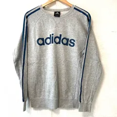 (^w^)b adidas アディダス クルーネック 長袖 トレーナー スウェット トップス コットン100% Vガゼット ロゴプリント スポーティ ストリート カジュアル  グレー メンズ 男性 サイズM