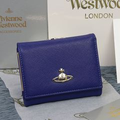 新品  美品 Vivienne Westwood ヴィヴィアンウエストウッド 財布  カード入れ　誕生日ギフト　クロスグレインレザー　小銭入れ　気質 女性レディース　可愛いウォレット　金入れ　折りたたみ財布　13106　ブルー　三つ折りたたみ財布　ギフト
