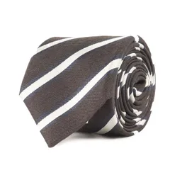 美品 DOLCE&GABBANA ドルチェ&ガッバーナ レジメンタル ストライプ シルク ウール ネクタイ チャコールグレー ホワイト ネイビー イタリア製 ファッション アイテム【メンズ】