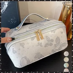 刺しゅう入りメイクポーチ横型コスメバッグ 古風化粧ポーチ きれいめ大人可愛いバニティポーチ おしゃれ旅行コスメポーチ 持ち運び化粧品収納 大容量トラベルポーチ自立 小物入れバッグ上品 仕切り収納 大きめ 高級感コスメケース