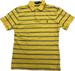 POLO RALPH LAUREN ☆ ポロシャツ 半袖 イエロー ブラック ホワイト ライン L 春夏 アメカジ ストリート 古着 ポロラルフローレン■AF294