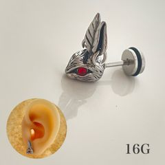 257：ボディピアス 16G うさぎ ピアス 可愛い かっこいい シルバー 赤 レッド ラビット フラットキャッチ 痛くない ロック パンク メンズ レディース ユニセックス