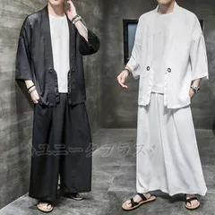 甚平メンズ 作務衣 上下セット 浴衣風 セットアップ 花火大会 夏祭り 羽織 長ズボン ゆったり 大きいサイズ  ルームウェア 花火大会/祭り/散歩/部屋着に適用 日焼け対策 対策 黒 白 jingpeng01