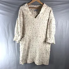 ホコモモラ Jocomomola チュニック ニット マーブル柄 カラフル ハイネック キーネック ポケット スリット 白系 40サイズ 936809