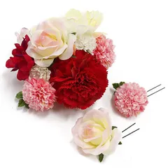 髪飾り 成人式 振袖 袴 3点セット 赤 ピンク 白 大人 浴衣 かんざし 簪 卒業式 フォーマル 結婚式 花飾り つまみ細工 リボン ちりめん ブライダル W 髪飾り 901/720 288-242 m841　WSi