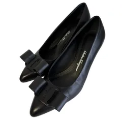 美品 Salvatore Ferragamo サルヴァトーレフェラガモ VIVA ヴァラリボン ウェッジソール パンプス 4 1/2 21.5cm相当 ブラック レディース 古着 中古 USED