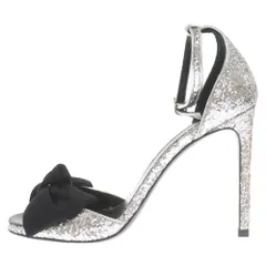 SAINT LAURENT PARIS (サンローランパリ) Sequins Heel Pumps グリッター 438805 リボンモチーフ サンダル ヒール パンプス シルバー/ブラックのサムネイル