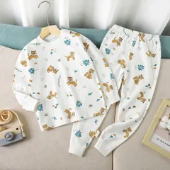 ☆ トラ ☆ 120cm ☆ キッズ パジャマ ルームウェア 長袖 コットン キッズ パジャマ ルームウェア 長袖 コットン 部屋着 寝巻き 寝巻 ナイトウェア キッズパジャマ 長袖Tシャツ 長ズボン ロングパンツ クルーネック セットアップ 丸首 上下