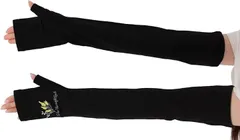 Sleeping Sheep(スリーピング シープ) 可愛い 花刺繍 ロング UV手袋 アームカバー 接触冷感 レディース 日焼け防止 UVカット 指先 が 出る UVケア グローブ 日よけ(ブラック（ミモザ刺繍）,  レディース標準サイズ)