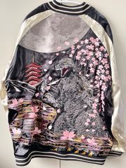 ゴジラ スカジャン リバーシブル 錦 月下桜 五重塔 XXL　　＊2131