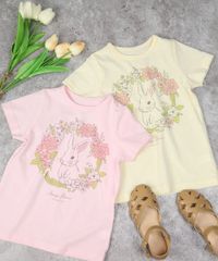 la poche biscuit うさぎリボン半袖Tシャツ LP25ES003　ピンクorクリーム
