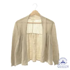 ☆美品☆ BAMBOO GRASS バンブーグラス カーディガン ニット 長袖 フリル リブ 前チャック レディース 大きいサイズ ベージュ L 901-4053 送料無料 古着