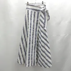 ◇ ⊂ PAGEBOY ページボーイ ストライプ柄 ウエスト調節可能 ロング フレア スカート サイズF ホワイト ブルー レディース E  【1503050000659】