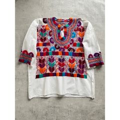 メキシカンブラウス スキッパー 花刺繍 vintage - メルカリ