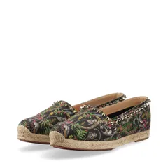 Christian Louboutin クリスチャンルブタン スパイクスタッズ キャンバス × レザー エスパドリーユ レディース 37〜37.5 ブラック × マルチカラー ジャングル