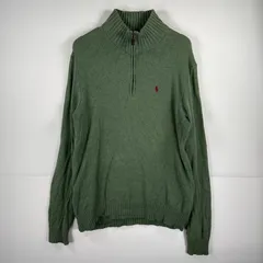 古着 ポロバイラルフローレン Polo by Ralph Lauren 長袖 セーター ハーフジップ ニット ワンポイント リブ襟 M  グリーン系 無地 メンズ