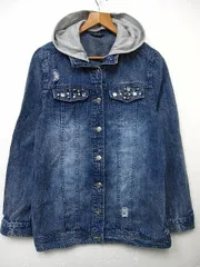 送料無料/美品 Cornflake コーンフレーク ジージャン ジャケット デニムジャケット レイヤード パーカー風 フード Lサイズ■L25826SSS22-50（4）5/21