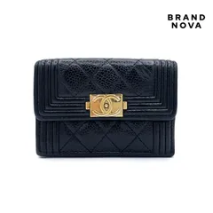 CHANEL ボーイシャネル  スモールフラップウォレット 三つ折り 財布 キャビアスキン ゴールド金具 133