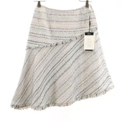 未使用 Rene ルネ 日本製 ミディ丈 TISSUE社 ツイード アシメ フレアスカート 36 ホワイト レディース 古着