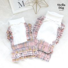 【閉店セール全品半額】チェック柄ドッキングワンピース　ピンク　春夏　犬服　ドッグウェア