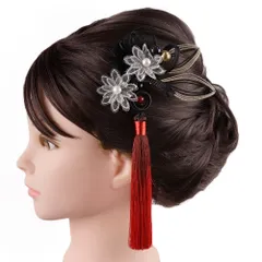 髪飾り 成人式 水引 赤 ゴールド 振袖 前撮り 袴 花 シルバー 黒 房 組紐 大きい 小さい 2点セット 着物 和装 かんざし Uピン No.9-5612