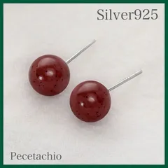 ピアス　シルバー　Silver925 朱砂　シナバー　6mm 金属アレルギー対応