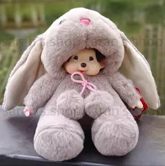 セキグチ「ふるさとモンチッチS」うさぎちゃんだっこ　女の子　美品ぬいぐるみ 激レアho日本製☆ぬいぐるみ○ふたごのモンチッチ ウサギのチム