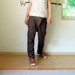 asana HEMP100% デニム風 まつり タイパンツ●草木染め麻墨グレー