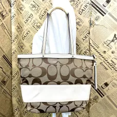 コーチ ハンド トートバッグ シグネチャー 茶 白 FX15