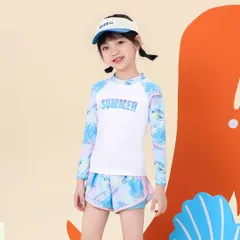 水着　女の子　130 ラッシュガード　ピンク　水色　長袖　短パン　UV対策　海