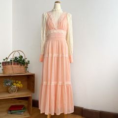 70's 빈티지 레이스 & 코튼 드레스