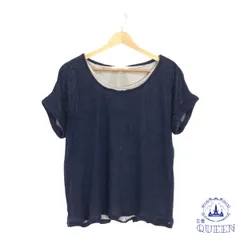 ☆美品☆ grove グローブ トップス カットソー リボン付き カジュアル 半袖 レディース 大きいサイズ ネイビー L 901-8061 送料無料 古着