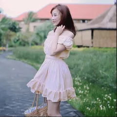 ワンピース ミニ丈 夏 レディース オフショルダー 肩出し かわいい オシャレ シンプル フリル カジュアル M 夏ワンピ ファッション dk012g3